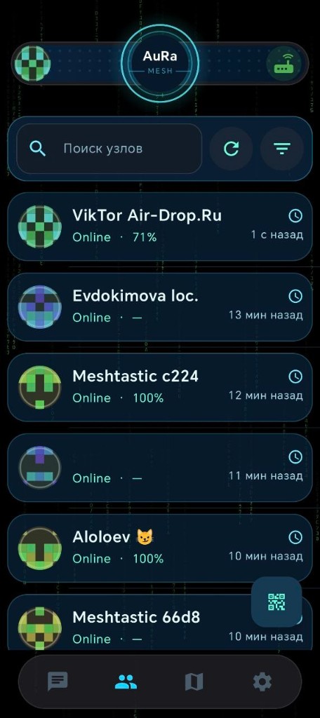 Список узлов сети в Aura